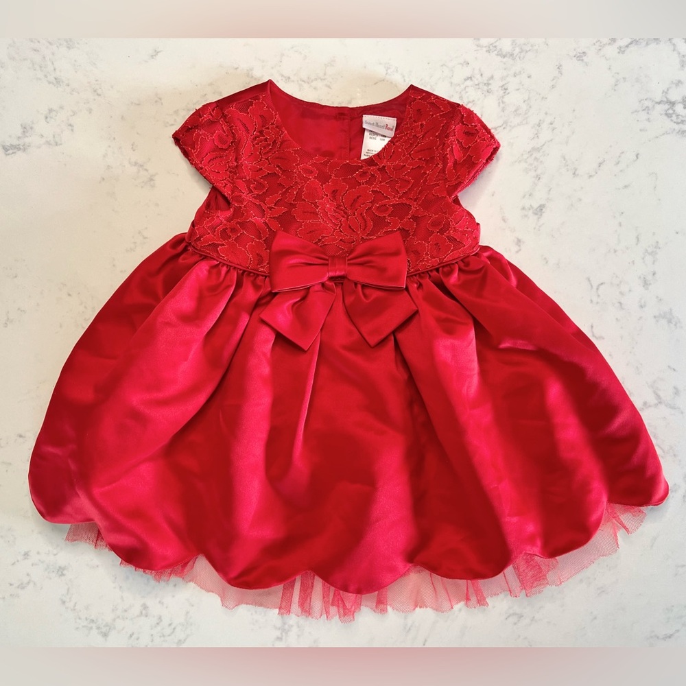 Sweet Heart Rose Toddler Formal Red Dress with Lace, Satin & Tulle, 18 months